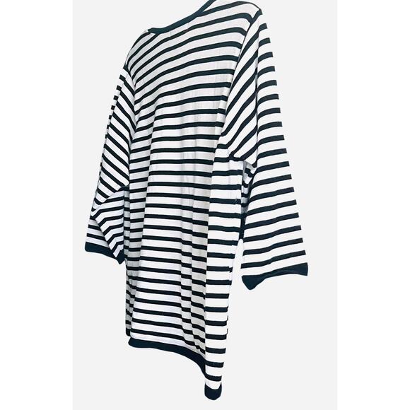 CATHY DANIELS LONG SLV PULL-OVER V-NECK TOP, WOMENS, 1X, BLACK & WHITE STRIPES - Picture 8 of 11